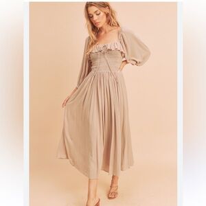 Aemi & Co Midi Dress Boho Romantic Beige- Large